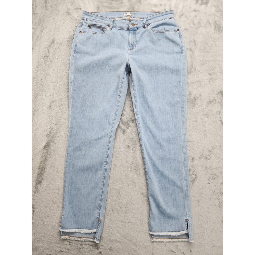Eileen Fisher Jeans Womens 8 Blue Light Wash Organic Cotton Step Hem Slim Ankle